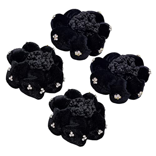 Gogogmee 4 Stück Teiliges Haarnetz für Damen Schwarzes Samtiges Dutt Netz mit Strass Geeignet für Ballett und Festliche Anlässe Langlebig Passend für Dünnes und Dickes Haar von Gogogmee
