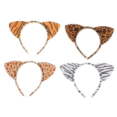 Gogogmee 4 Stück Teiliges Leopardenmuster Haarreif mit Katzenohren Weiches Stoff Stirnband für Mädchen Bequem und Fest Sitzend als Party und Cosplay Kopfschmuck von Gogogmee