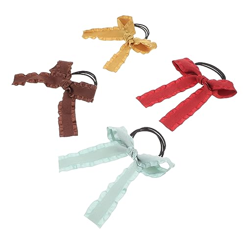 Gogogmee 4 Stück Teiliges Set Süße Schleifen Haarbänder Elastische Haargummis für Mädchen Farbvarianten Kaffee Ingwer und Juraspitze Praktisch und Langlebig für Alltag und Besondere von Gogogmee