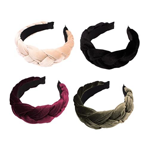Gogogmee 4stücke Breites Für Damen Fusselhaar-haarband in Weinrot Zum Gesichtwaschen Spitze Schwarz Weinrot Grün Beige von Gogogmee