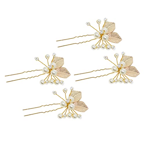 Gogogmee 4stücke U-förmige Haarstäbchen Aus Legierung Perlen-intarsien Blattlegierung Haarstäbchen Für Damen Und Herren Gold von Gogogmee