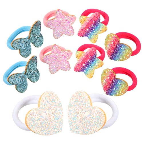 Gogogmee 5 Paare Mädchen Haargummis mit Glitzer Elastische Pferdeschwanzhalter Bunte Regenbogen Haarschleifen mit Herz und Stern Weiche Dehnbare Haarschmuck für Verschiedene Designs von Gogogmee