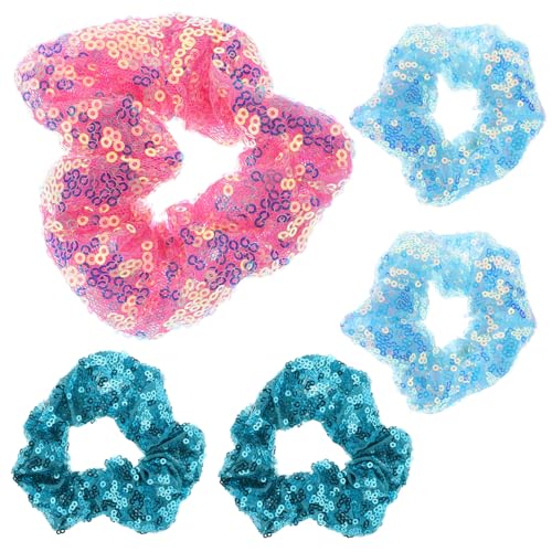 Gogogmee 5 Stück Pailletten-Haargummi Glitzer-Scrunchie Pailletten-Haarband für Frauen Mädchen Haarzubehör Multi Bands Ringe Haarring fluoreszierende Haargummis Stoff Zufällige Farbe von Gogogmee