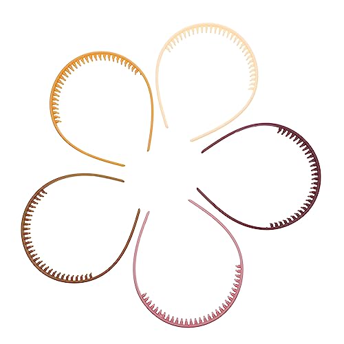 Gogogmee 5 Stück Teiliges Mode Haarband mit Dichten Zähnen Rutschfestes Mattes Resin Haarreif Accessoire Farben Gelb Khaki Weinrot und Rosa für Damen und Mädchen von Gogogmee