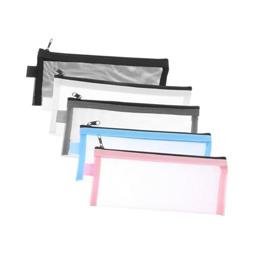 Gogogmee 5 Stück Teiliges Transparente Nylon Netz Stifttaschen mit Reißverschluss Leichte Strapazierfähige Federmäppchen Schule Büro und Reise Praktische von Gogogmee