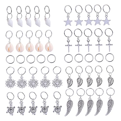 Gogogmee 50 Stück Haarringe aus Metall mit Stern und Blattdesign Haarschmuck für Zöpfe DIY Haaraccessoires in Silber Langlebig und Modisch für Party Hochzeit Festival und Alltag von Gogogmee