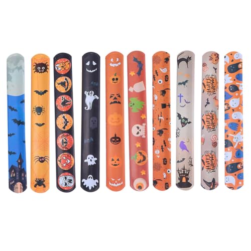 Gogogmee 50 Stück Teiliges Halloween Slap Bracelet Bunte Kindergeburtstag Mitgebsel Leichte und Sichere Knickarmbänder Geeignet für Erwachsene Teenager Jungen Mädchen Halloween Party Deko von Gogogmee