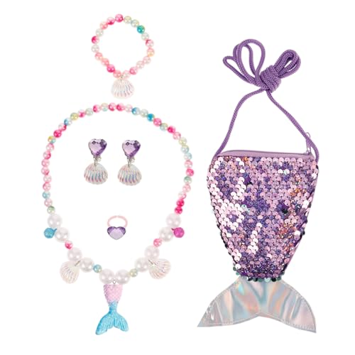 Gogogmee 6Stücke Teiliges Meerjungfrau Schmuckset für Mädchen Halskette Armband Ring Ohrringe und Geldbörse für Kindergeburtstag und Partys Verleiht und Selbstvertrauen von Gogogmee
