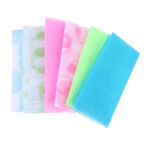 Gogogmee 6 Stück Nylon Rückenreinigungstücher Lange Peeling Badetücher für Körperpeeling Doppelseitige Duschhandschuhe für Männer und Platzsparend Schnell Trocknend von Gogogmee
