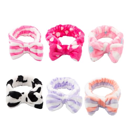 Gogogmee 6stücke Teiliges Damen Haargummis Mit Schleife Flauschige Saugfähige Headbands Für Make-up Yoga Und Sport Bunte Designs Und von Gogogmee