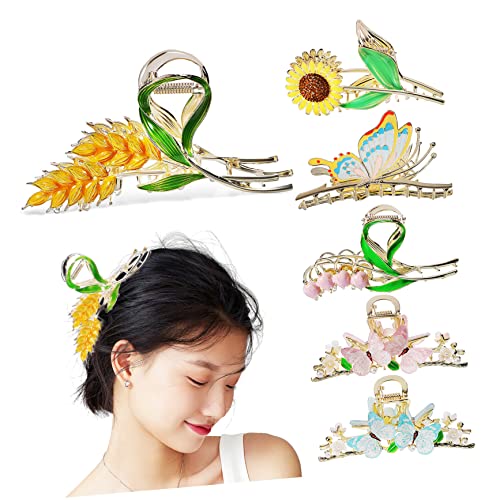 Gogogmee 6stücke Haarspange Mit Blumenmotiv Für Damen Große Haarspangen Aus Haarklammer Mit Schmetterlings-dekor Für Langes Kurzes Dünnes Dickes Haar von Gogogmee