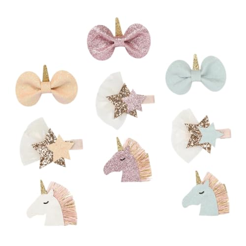 Gogogmee 9 Stück Teiliges Einhorn Haarklammern Glitzernde Schleifen Haarspangen Party Haarschmuck Mädchen Zubehör von Gogogmee