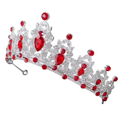 Gogogmee Barock Brautkrone Tiara Haarschmuck mit Strasssteinen Rot Silber Hochzeit Geburtstag Abschlussball Festliche Haarschmuck Accessoires für Damen und Braut von Gogogmee