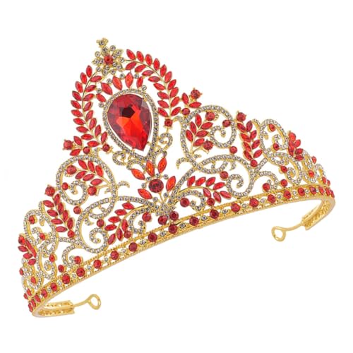 Gogogmee Barocke Strasskrone Große Rote Brautkrone Vintage Stil Eleganter Haarschmuck für Frauen Mädchen Brautjungfern Festliche Anlässe von Gogogmee