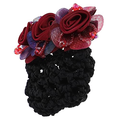 Gogogmee Blumen-haarbun-cover Für Eleganter Haarnetz-clip Für Stewardessen Und Tänzer Für Täglichen Gebrauch Cosplay Und Auftritte Rote Grobe Netzstruktur von Gogogmee