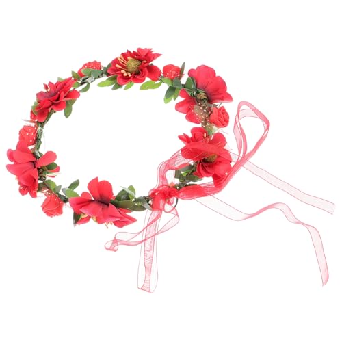 Gogogmee Blumenstirnbänder Für Mädchen Brautkranz Kopfbedeckungen Haargummis Für Mädchen Blumenmädchen Haarschmuck Für Die Hochzeit Florales Stirnband Haarkranz Fee Heiligenschein Rot Kind von Gogogmee