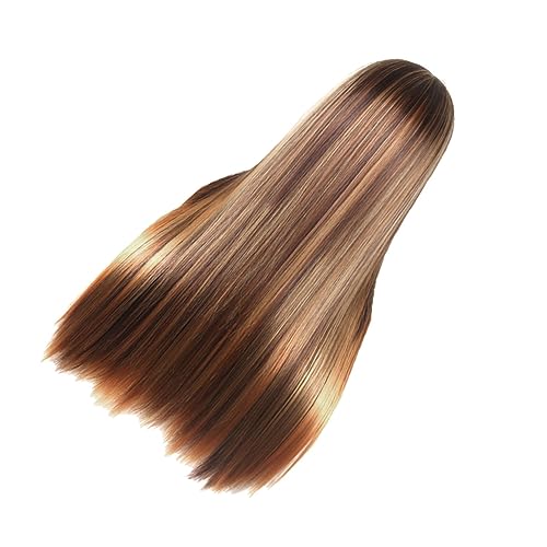 Gogogmee Lange Gerade Perücke Für Frauen Gold Braun Ombre Kunsthaar Hochtemperaturfaser Modisches Haarteil Für Cosplay Und Alltag Damen Perückenzubehör von Gogogmee