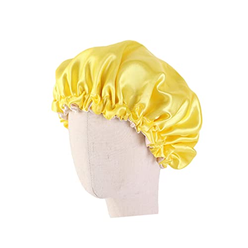 Gogogmee Doppellagige Schlafmütze Für Junge Mädchen Elastisch Und Verstellbar Als Schlafhaube Oder Hut Für Nachtschlaf Mit Doppellagigem Material Gelb von Gogogmee