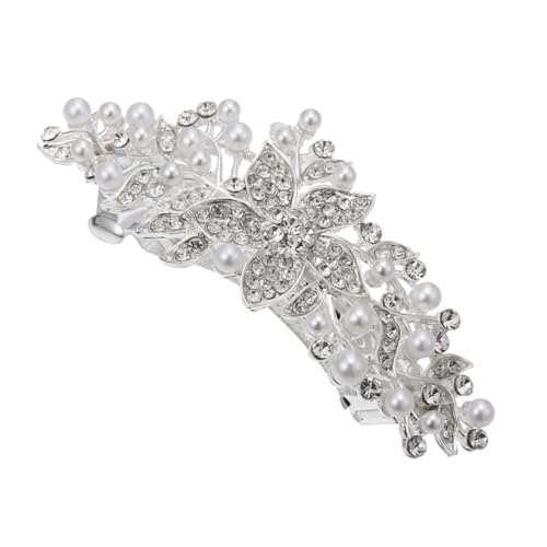 Gogogmee Elegante Silber Haarspange mit Perlen und Strasssteinen Blumen Haarklammer für Frauen Modisches Haarschmuck Accessoire für Alltag und Besondere Anlässe von Gogogmee