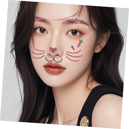 Gogogmee Glitzernde Bunny Gesichtsaufkleber für Ostern Temporäre Tiergesichtsschmuck Sticker Hautfreundlich Langanhaltend für Festtagsfeiern Karneval und Kostümpartys von Gogogmee