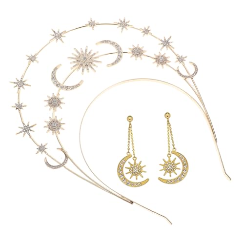 Gogogmee Goldenes Stern Mond Haarschmuck mit Tiara und Ohrringen Eleganter Mehrschichtiger Kopfschmuck für Frauen Hochzeit Party Festliche Anlässe Kombinierbar von Gogogmee