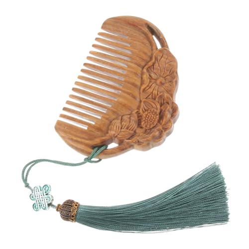 Gogogmee Gravierter Lotus Holzkamm aus Grünem Sandelholz Ergonomisch Geformt Antistatisch Leichter Massager Kamm für Kopfhautpflege Tragbar für Damen und Herren für Zuhause und Reise von Gogogmee