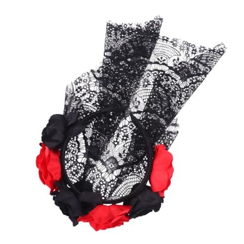 Gogogmee Blumen-haarreif Aus Kunstblumen Party-kopfbedeckung Mit Spitzenschleier Haar-accessoire Für Halloween Kopfschmuck Für Fotos Haarreif Mit Blumen-design Schwarz Und Rot von Gogogmee