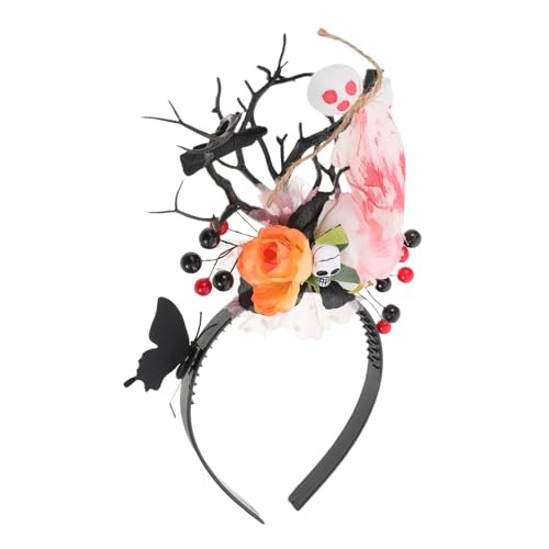 Gogogmee Hirschgeweih Stirnband Mit Geisterkopf Und Blumenkrone Halloween Cosplay Accessoire Für Party Und Festival Schwarze von Gogogmee
