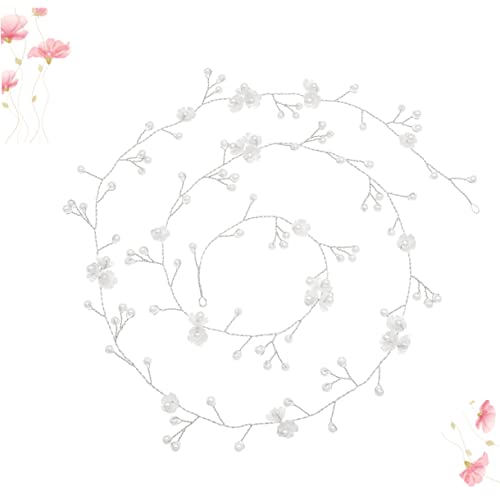 Gogogmee Silber Haarschmuck Hochzeit Blume Handgefertigt Kopfschmuck Haarkette Frauen Schmuck Perlenverzierung Satinbänder Seitlich Haarband von Gogogmee