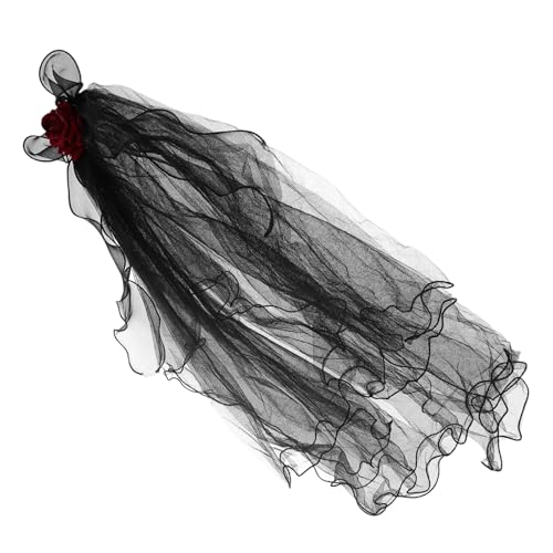Gogogmee Schwarzer Schleier Für Halloween Accessoires Für Tote Bräute Gothic-kopfschmuck Für Damen Brautkopfschmuck Mit Roten Rosen Stirnbänder Für Halloween-kostüme Karneval Und von Gogogmee