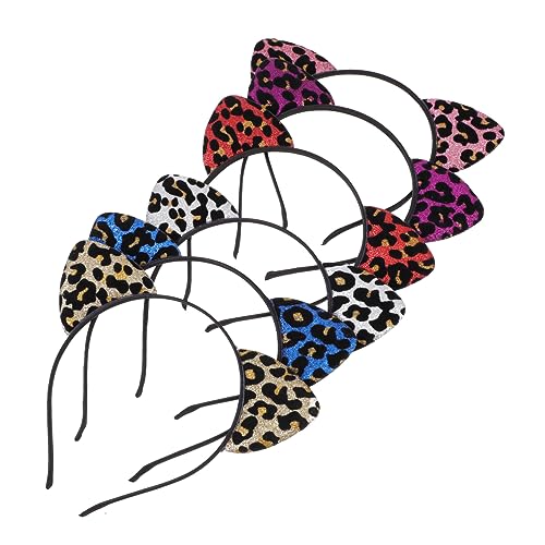 Gogogmee Hautfreundliche Haarbänder Mit Katzenohren 6-teiliges Set Glitzernder Leopardendruck Für Partykostüme von Gogogmee