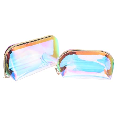 Gogogmee Holografische Kosmetiktasche 2 Stück Transparente Kulturbeutel für Damen Make Up Aufbewahrungstasche Handgelenks Organizer für Reisen Schillernde Schminktasche von Gogogmee