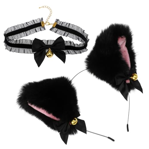 Gogogmee Katzenohren Haarreif Und Set Mit Schleife Und Glocke Cosplay Zubehör Für Partys Halloween Und Karneval Handgefertigter Kopfschmuck Für Herren von Gogogmee