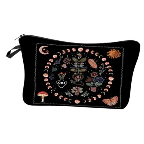 Gogogmee Kosmetiktasche Damen Reise Kulturbeutel mit Mondphasen Blumenmuster Tragbar Geräumig Robustes Material für Business Camping Gym Vielseitige Schmink und Toilettenartikel von Gogogmee