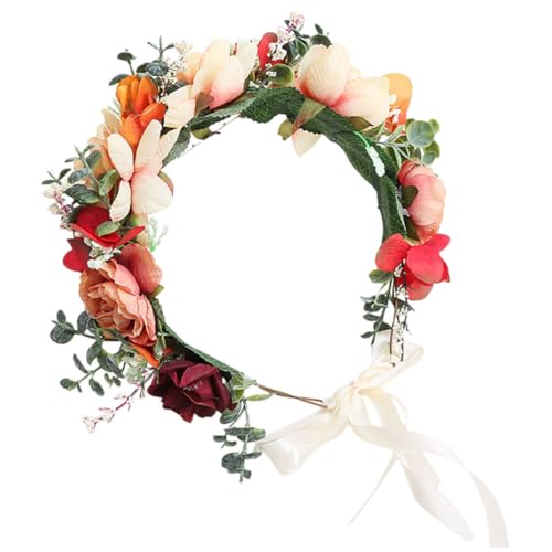 Gogogmee Kranz Braut Kopfschmuck Blumenstirnbänder Für Frauen Blumen Herbst Kamelie Blumenkrone Blumenmädchen Kopfbedeckungen Für Hochzeit Mädchen Haarschmuck Blumengirlanden Stirnbänder von Gogogmee