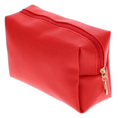 Gogogmee Stylische Und Tragbare Kosmetiktasche Rote PU Schminktasche Für Reisen Praktische Make up Aufbewahrung Für Damen Ideal Als Kulturbeutel Für Kosmetik Und von Gogogmee