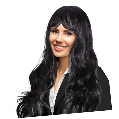 Gogogmee Lange Lockige Synthetische Perücke für Frauen mit Fransen Atmungsaktive Mesh-kappe Butterfly-inspirierte Mode Natürlicher Look für Party Cosplay und Alltag Braun-schwarz von Gogogmee