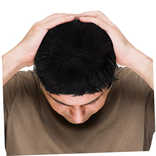 Gogogmee Männer Haarteil Echthaar Naturschwarz Haarausfall Abdeckung Atmungsaktiv Komfortabel Für Alltag Party Cosplay von Gogogmee