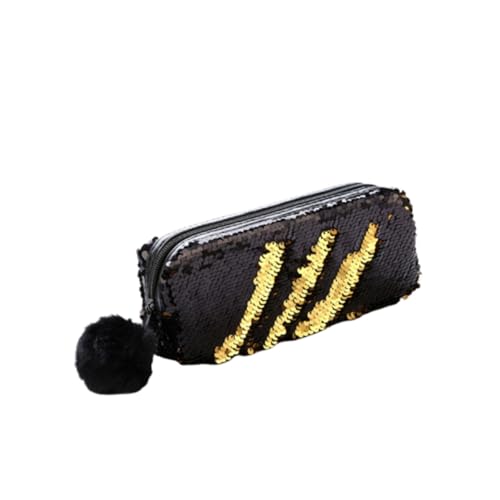 Gogogmee Pailletten Federmäppchen mit Pompon Damen Kosmetiktasche Wasserabweisend Multifunktional Schminktasche Reise Stifttasche Organizer für Schüler Schwarz Gold Gogogmee Pailletten Federmäppchen mit Pompon Damen Kosmetiktasche Wasserabweisend Multifunktional Schminktasche Reise Stifttasche Organizer für Schüler Schwarz Gold von Gogogmee