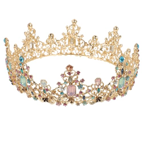Gogogmee Retro Stil Bunte Kristallkrone für Damen Runde Brautkrone Barock Design Eleganter Haarschmuck für Hochzeit Geburtstag und Festliche Anlässe Langlebige Legierung von Gogogmee