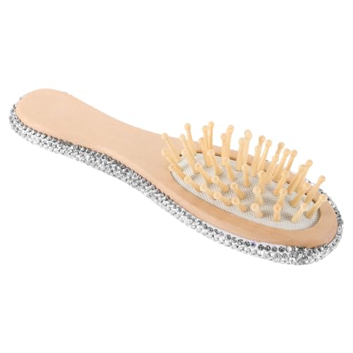 Gogogmee Rhinestone Massage Haarbürste Holz Kamm mit Dekorativen Strasssteinen Tragbarer Kopfhaut Massagekamm für Frauen Reisegröße Multifunktionales Styling und Make Up Tool von Gogogmee