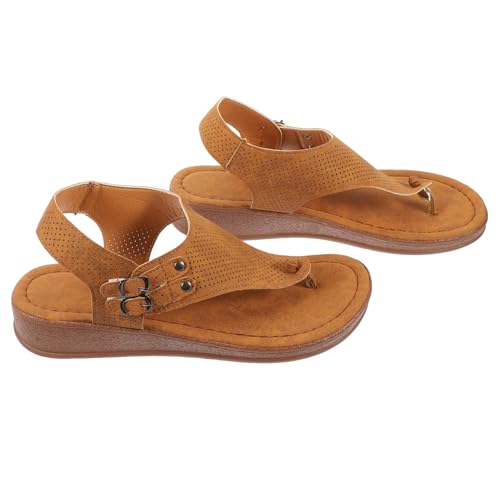 Gogogmee Sandalen für Damen Sommer Modische Zehentrenner mit Keilabsatz Leichte Atmungsaktive PU Sohle Rutschfest und Angenehm Vielseitig für Strand Outdoor und Alltag Hellbraun von Gogogmee