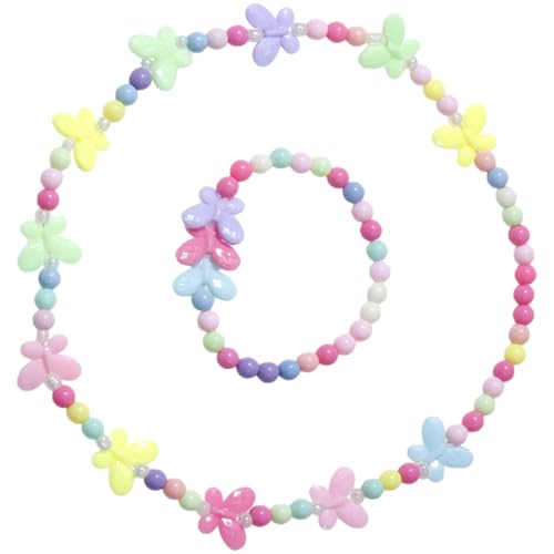 Gogogmee Schmuckset Mädchen Bunte Acrylperlen Halskette Armband Schmetterling Motiv Spielschmuck für Kleinkinder Jahre Verkleidung Party Kostüm Zubehör von Gogogmee