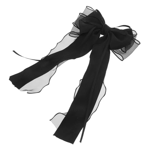 Gogogmee Schwarze Spitzen Haarschleife mit Langem Band Großer Leichter Haarklammer mit Federclip Accessoire für Frauen und Mädchen Sicheres Halten für Hochzeit und Alltag von Gogogmee