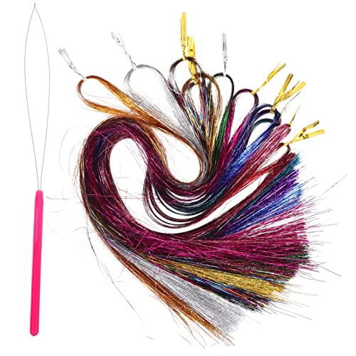 Gogogmee 1satz Bunten Haarsträhnen Glitzernde Haarverlängerungen Für Mädchen Für Party Sport Und Lange Farbige Künstliche Haarteile Mit Häkelnadel von Gogogmee
