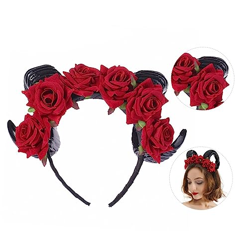 Gogogmee Horn Stirnband Mit Kunstblumen Für Halloween Und Kostümpartys Auffälliges Cosplay-accessoire Mit Lebhaften Hörnern Und Detailreicher Verarbeitung Für Festliche Anlässe Und von Gogogmee