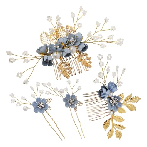 Gogogmee Teiliges Haarschmuck mit Förmigen Seitenkämmen und Blütenpins Verziert mit Perlen und Strasssteinen Langlebig aus Metalllegierung Eleganter Brautschmuck für Hochzeiten und von Gogogmee