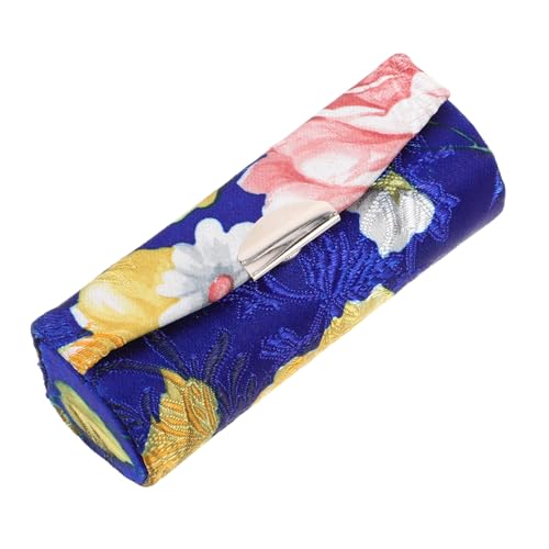 Gogogmee Vintage Bestickte Seiden Lippenstifthülle mit Spiegel Tragbare Kosmetiktasche für Damen Kompakte Multifunktionale Make up Tasche Stylischer Lippenstift Organizer in Blau von Gogogmee