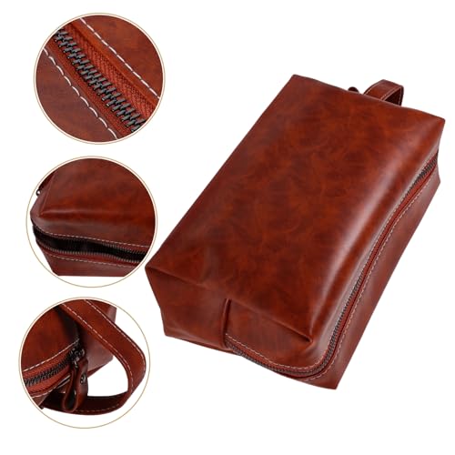 Gogogmee Vintage PU Leder Kulturbeutel Herren Damen Großer Tragbarer Toilettenbeutel mit Reißverschluss Robustes Reise beautycase Wasserabweisend Kompakt und Langlebig für Unterwegs von Gogogmee