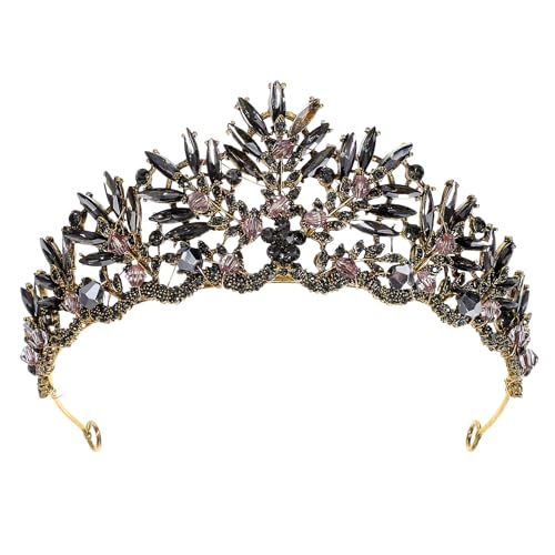 Gogogmee Vintage Queen Barockkrone Luxuriös Eleganz Retro Alloy Kopfschmuck Braut Tiara Mädchen Haarschmuck Hochzeit Halloween Cosplay Headpiece Abschlussball Bühnenauftritte Party (schwarz) von Gogogmee